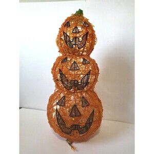 Halloween Spun Spaghetti Lucite Plastic Stacked Jack O Lantern Lights Up 22" Vtg